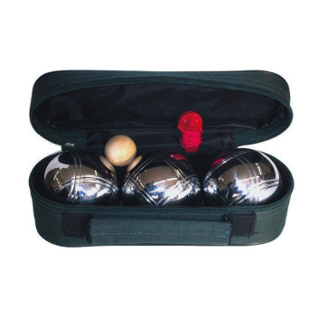 Juego de Petanca Profesional con 3 Bolas de Acero Cromado con Dos Rayas