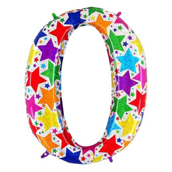 Globo Foil de Número 0 de 100 Centímetros Holográfico Multicolor