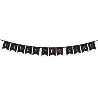 Guirnalda de Happy New Year de color Negro de 170 x 15 Centímetros