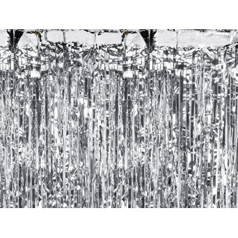 Cortina de Flecos de color Plata Metalizado de 90 x 250 Centímetros