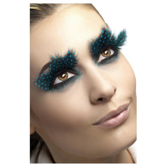 Pestañas de Plumas Largas con Puntos de color Aqua para Adulto