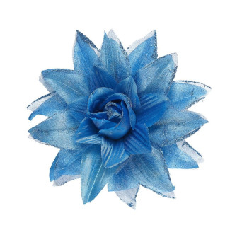 Pinza de Pelo con forma de Flor de color Azul con Purpurina